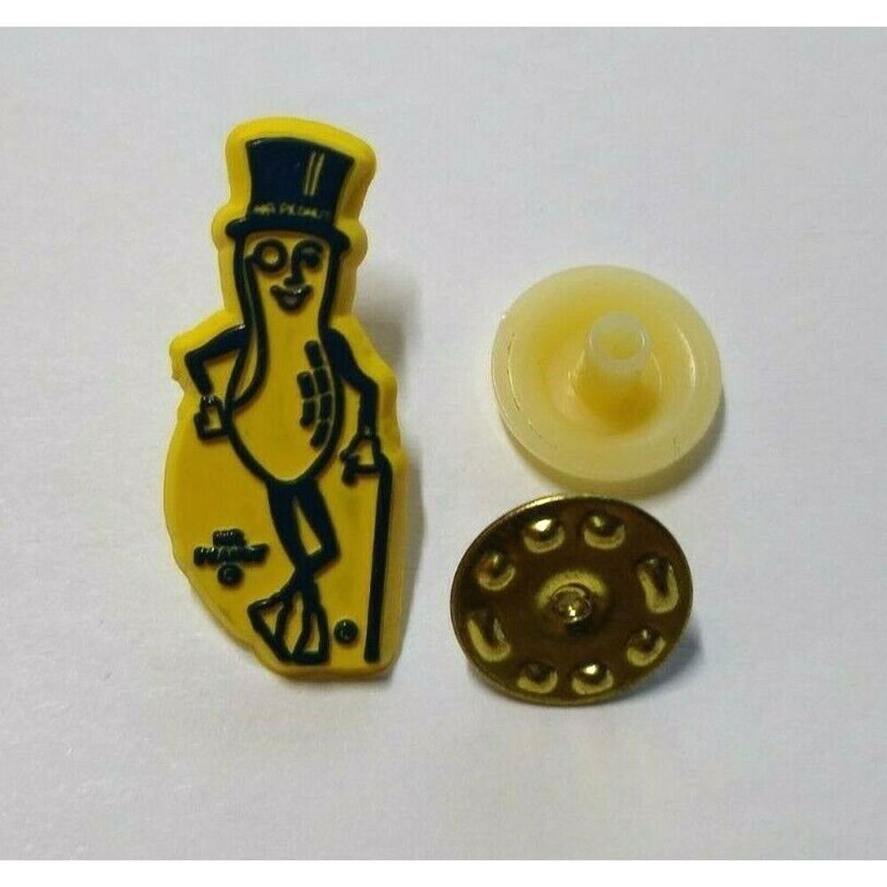 Mr Peanut Lapel Pin Planters Peanuts Hard Plastic NOS Uncommon Yellow Vintage